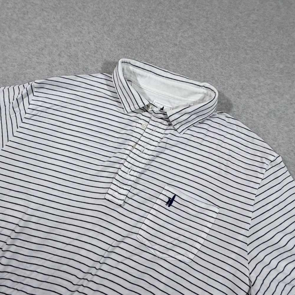 Johnnie-O Polo Shirt Mens XL White Striped  Hangin Out Cotton Modal Pocket